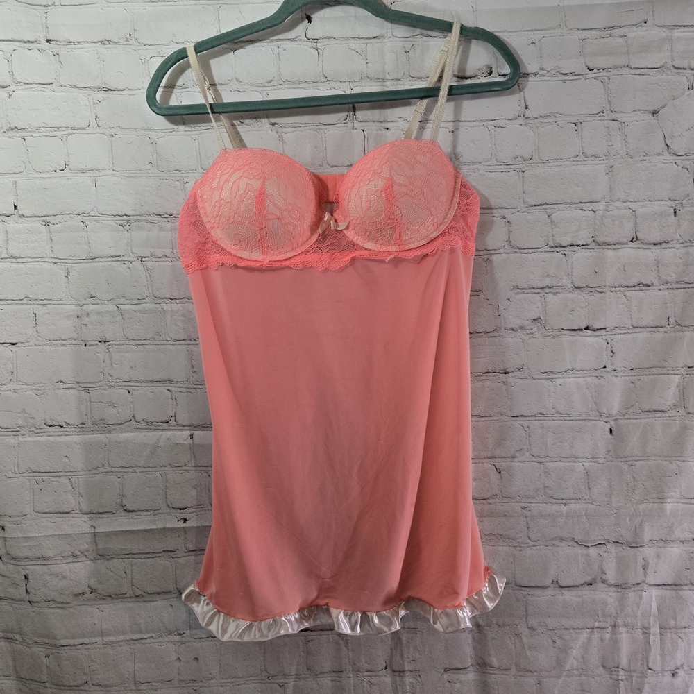 Y2K Victoria’s Secret Babydoll Top Mini Dress Coral SoftGirl Coquette 38B